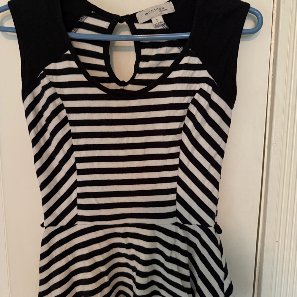 Monrow Black and White Striped Sleeveless Top